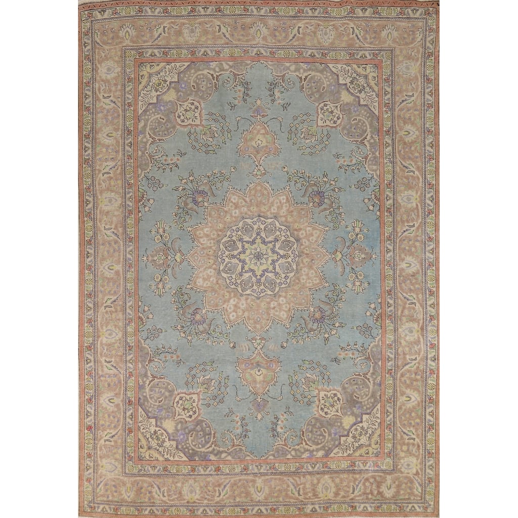Light Blue Persian Area Rug Handmade Wool Carpet - 8'3"x 11'2"