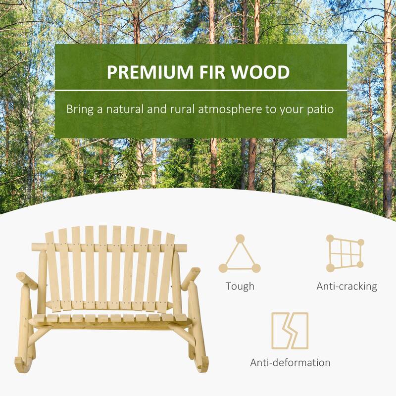 Outsunny 2-Person Wooden Rocking Chair Adirondack Rocker Bench with Rustic Style, Slatted Design