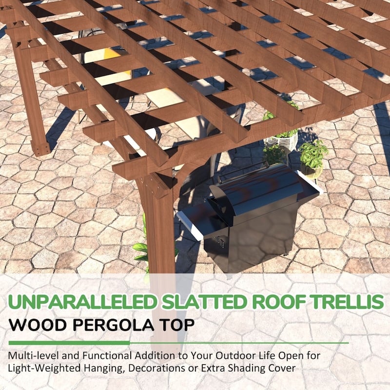 VEIKOUS Outdoor Cedar Wood Pergola Gazebo Kit with Flat Roof Trellis for Patio, Deck, Garden and Backyard