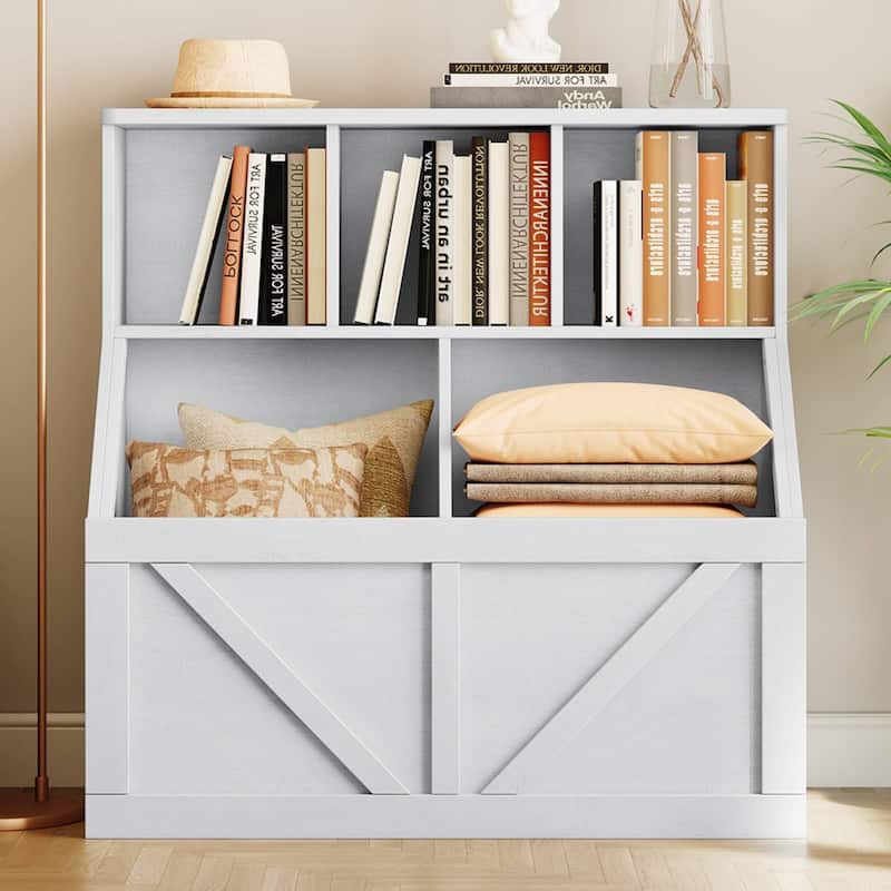 Kids Bookshelf and Toy Storage Cabinet for Playroom - Antique white
