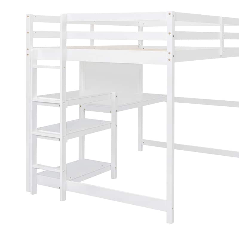 Multi-Functional Full Loft Bed with Storage Shelves, Study Desk, and Writing Board