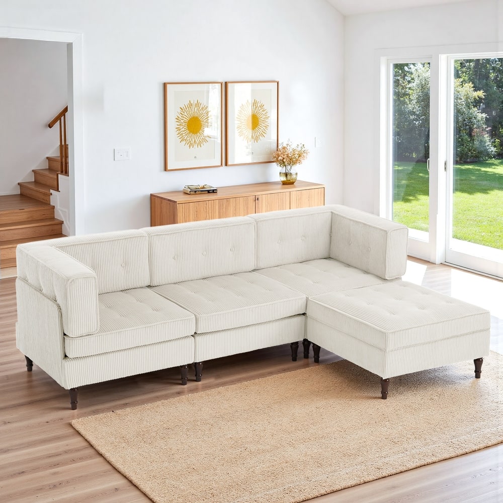 4-Piece Corduroy Sectional Sofa Set Modern Living Room Furniture