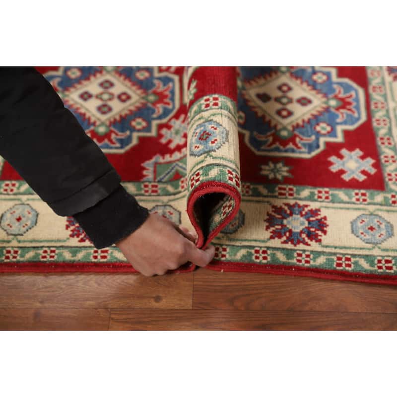 Red Kazak Foyer Rug Handmade Geometric Oriental Wool Carpet - 2'9"x 3'9"
