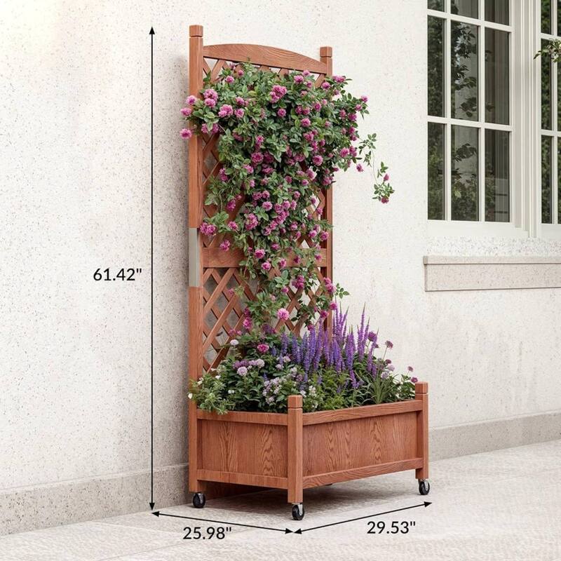 Elevated Raised Garden Bed with Trellis Drainage Holes & Wheels