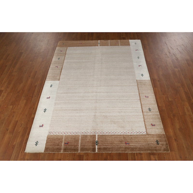 Tribal Gabbeh Indian Area Rug Hand-Knotted Wool Carpet - 5'6" x 7'8"