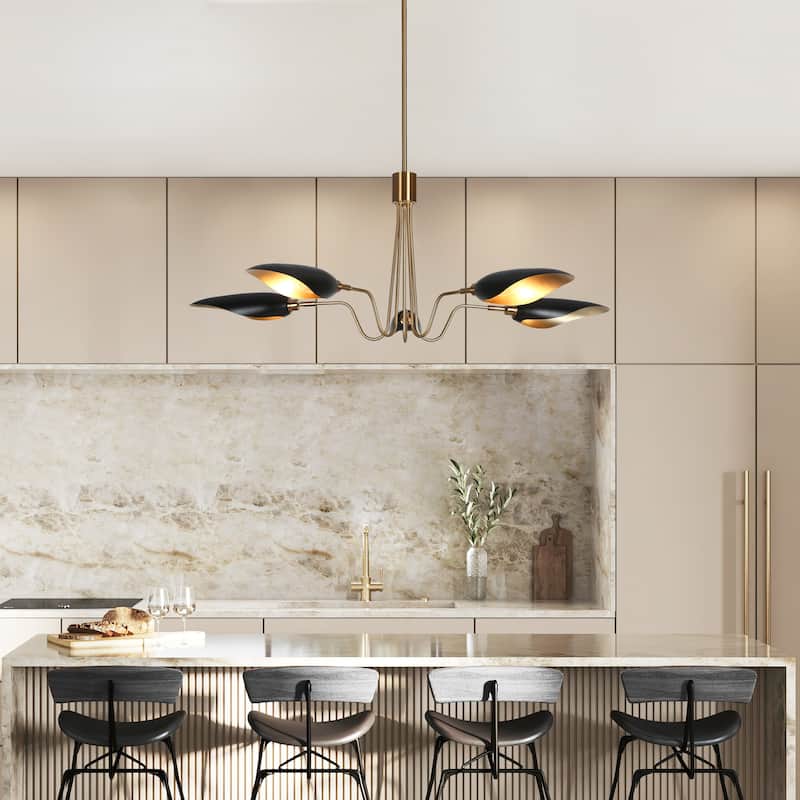 Modern Multi-Light Large Black Gold Sputnik Chandelier Metal Pendant Lights for Dining Room - 5-Light