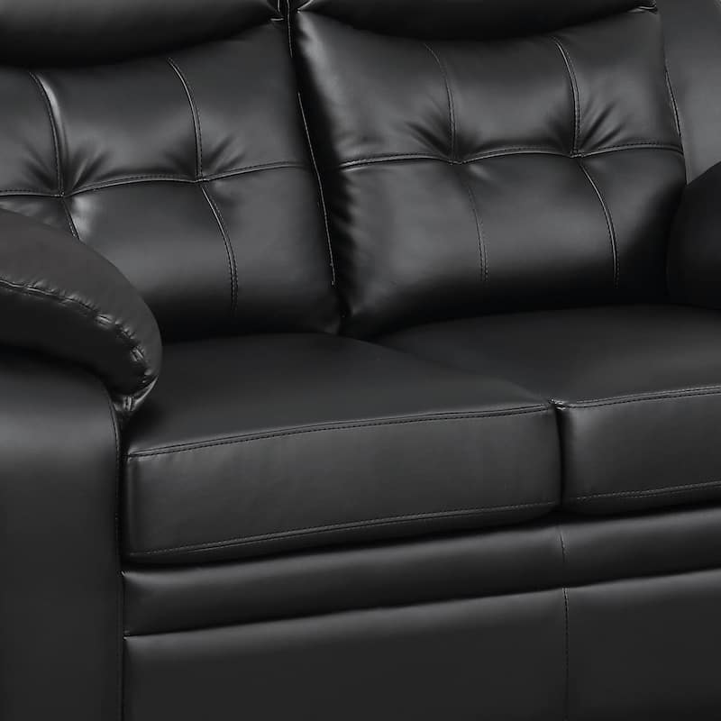Contemporary Faux Leather & Wood Loveseat With Cushioned Armrests, Rich Black