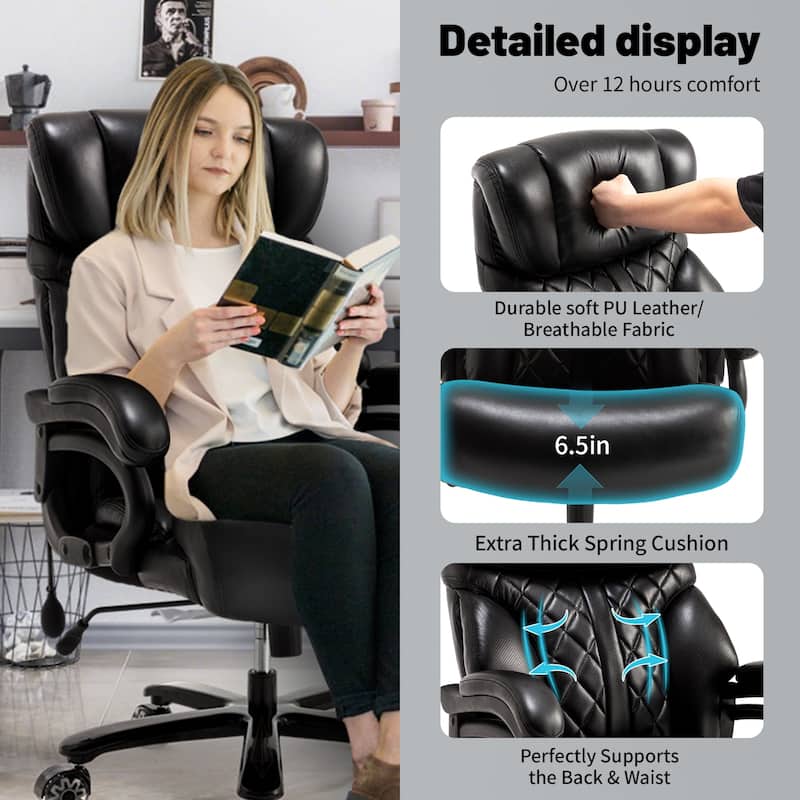 Big and Tall Office Chair for Heavy People, Extra Wide Seat and Adjustable Lumbar, Heavy Duty Executive Chair with High Back