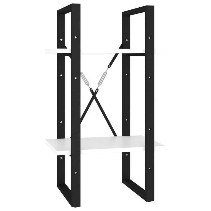 5 Tier Bookshelf Unit, Open White Wood Racks, 41 Inch Black Metal