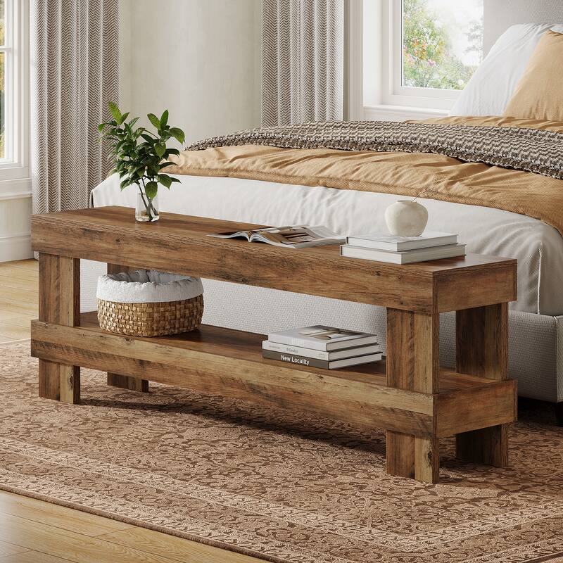 59-inch Entryway Shoe Bench with 2-tier Storage Shelf
