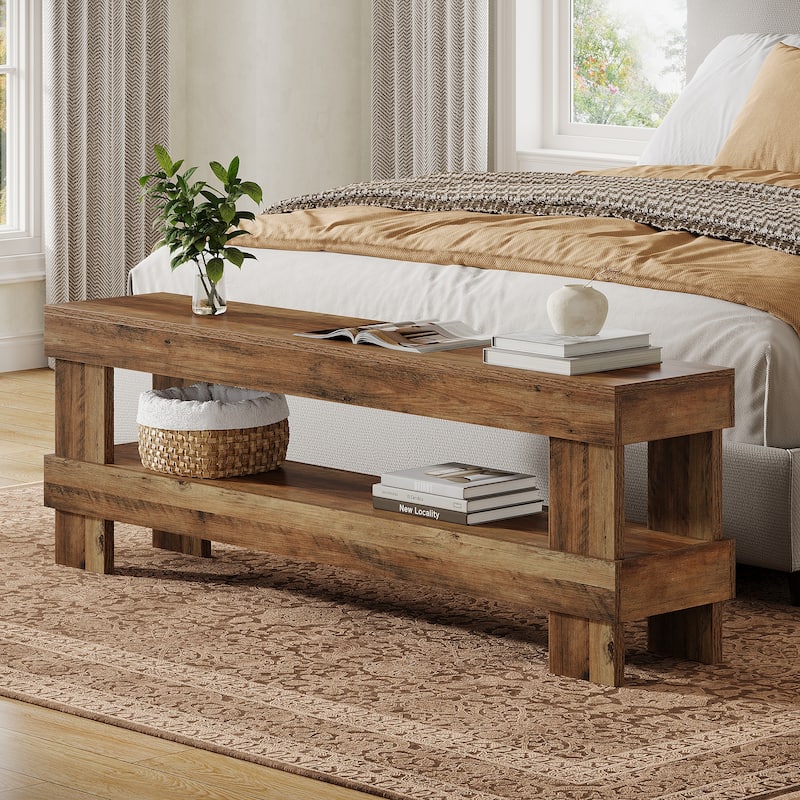 59-inch Rustic Shoe Bench for Entryway