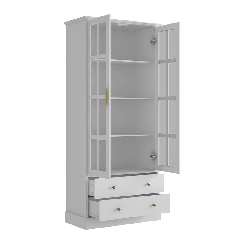 Display Cabinet with Glass Doors Bookcase Accent Living Room Hallway - 70.1"Hx31.5"W