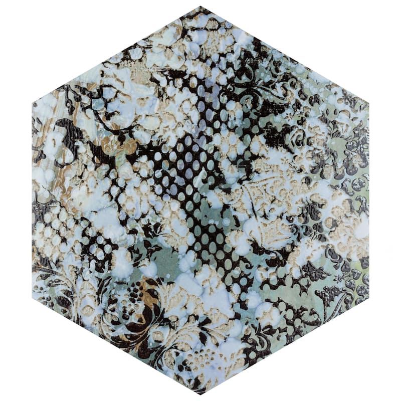 Merola Tile Inedita Hex Blue 9-7/8" x 11-1/4" Porcelain Floor and Wall Tile
