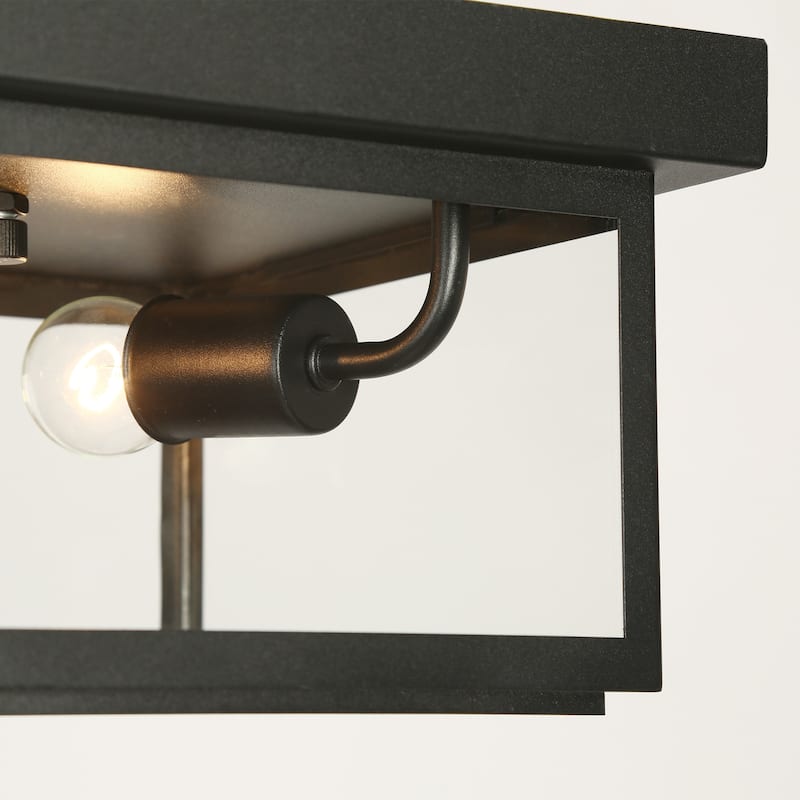 Modern Farmhouse 2-Light Black Flush Mount Glass Patio Outdoor Ceiling Lights - L 11" x W 11" x H 5.1"