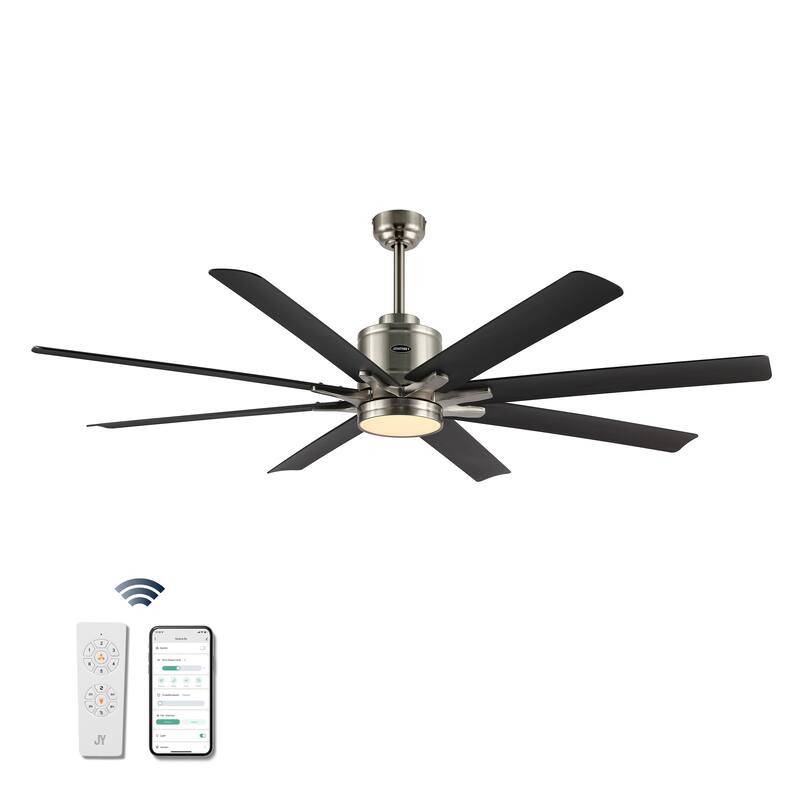 Miranda 66" 1-Light Contemporary Iron Mobile-App/Remote-Controlled 6-Speed Ceiling Fan with Integrated LED Light by JONATHAN Y