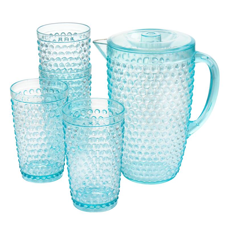 Gibson Home Malone 5 Pc Plastic Pitcher and Tumbler Set in Light Blue