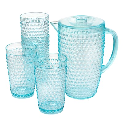 Gibson Home Malone 5 Pc Plastic Pitcher and Tumbler Set in Light Blue