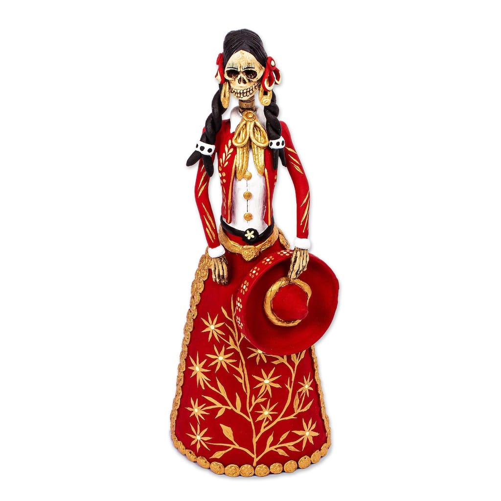 Novica Handmade La Catrina Charra Ceramic Sculpture