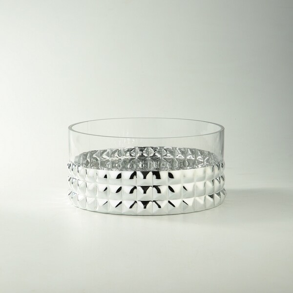 10" Silver and Clear Pyramid Pattern Cylindrical Glass Vase - N/A