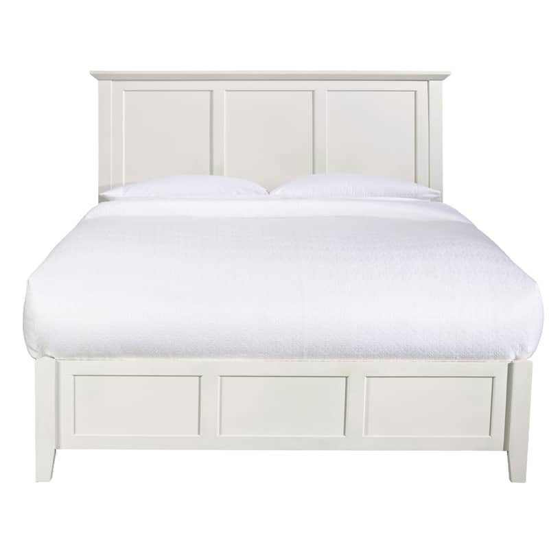 Neo Solid Mahogany Wood Low Profile Queen Bed, Beveled Trim Top, White