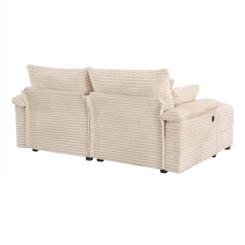 Double Chaise Lounge Set with Reversible Ottoman - Soft Corduroy Fabric, Storage Ottomans,USB Port, Multi-Functional Seat/Table