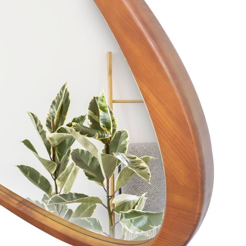 45 Inch Asymmetrical Large Sized Wall Mirror Wooden Framed Mirror - Natural