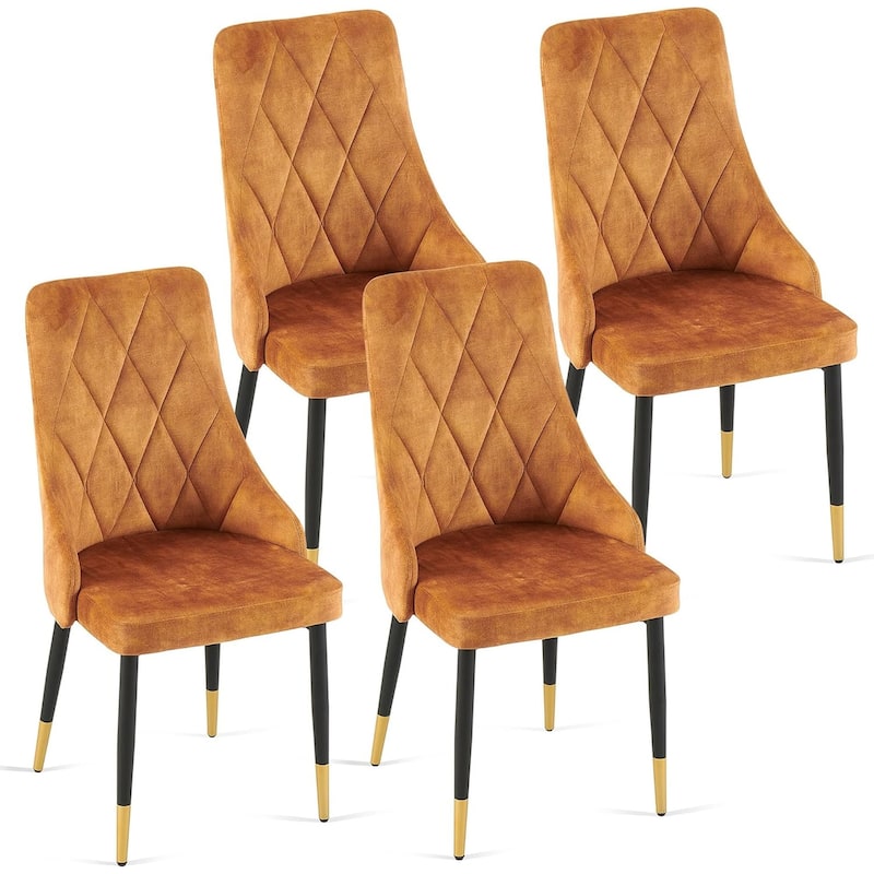 Howtai Velvet Home Kitchen Dining Chairs Upholstered Backrest - Set of 4 - Mustard