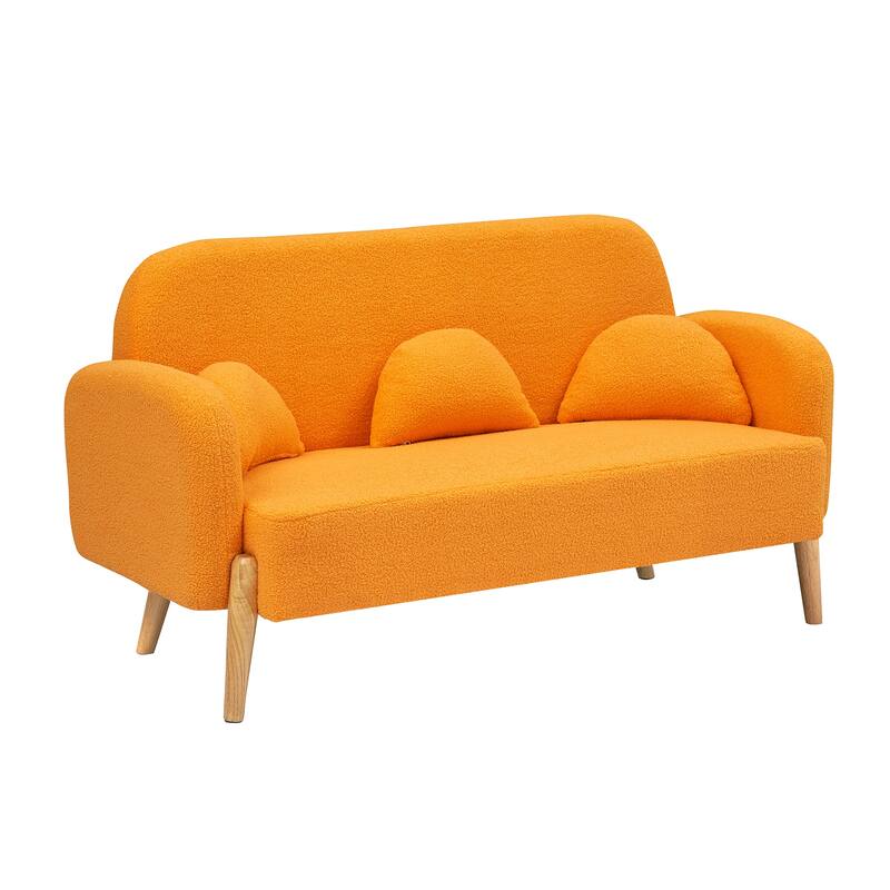 59.1" Square Arm Teddy Velvet Pink Sofa With Three Lumbar Pillows（New）