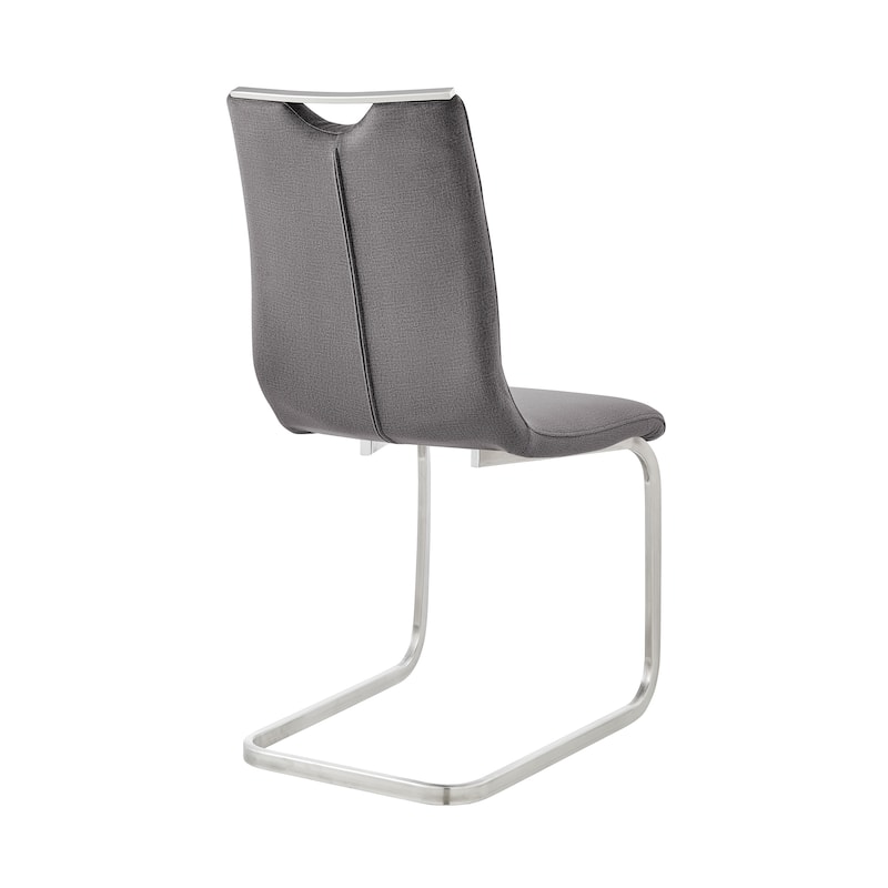 Dining Room Accent Chair in Gray Fabric and Brushed Stainless Steel Finish - Set of 2