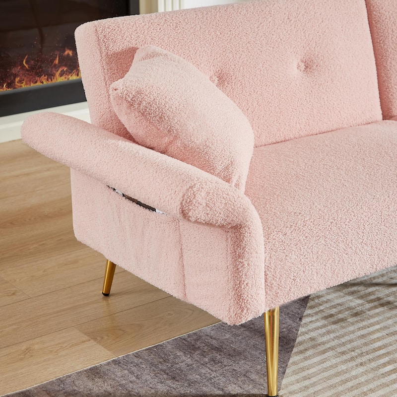 Modern Loveseat Sofa Bed - Teddy Upholstery with Side Pocket