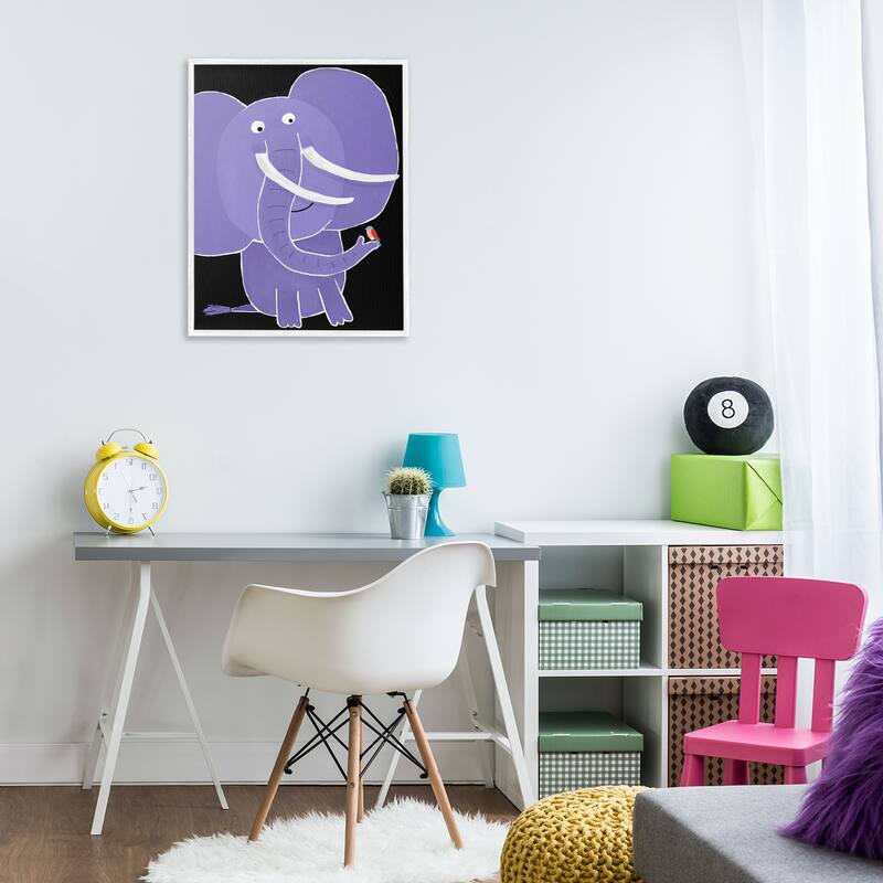 Stupell Elephant & Bird on Black Framed Giclee Art Design By Carla Daly