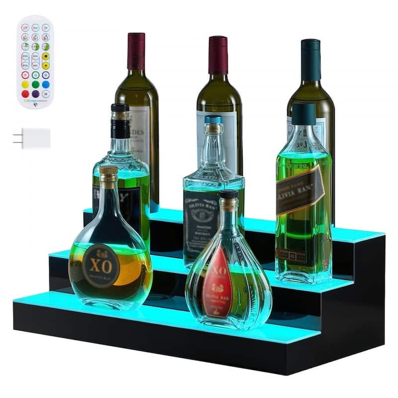 Acrylic 3-Tier LED Lighted Liquor Wine Shelf with Remote