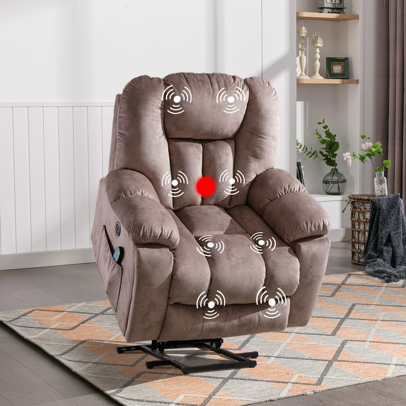 Oversized Power Assist Lift Recliner Chair With Massage and Heating with 2 Concealed Cup Holders for Elderly - Light Brown