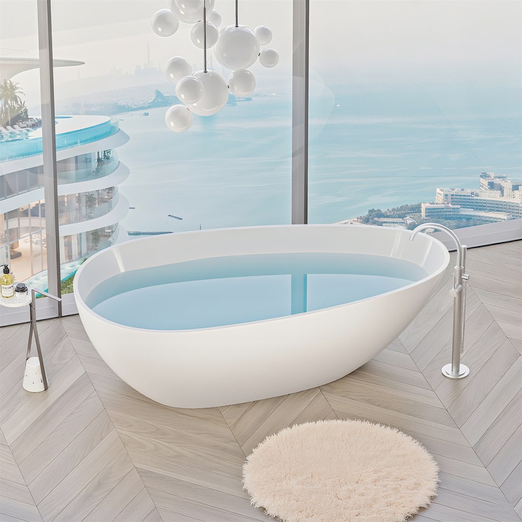 59" Glossy White Solid Surface Bathtub