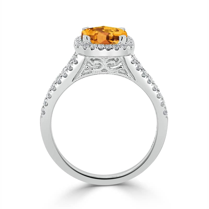 Auriya 1 5/8ct Cushion-cut Citrine and Halo Diamond Engagement Ring 3/8cttw 14K Gold