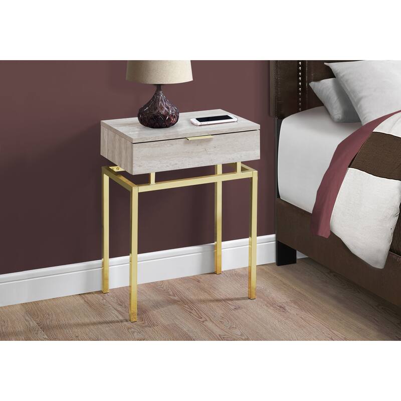 Modern 23-inch Beige and Gold End Table Rectangular Top with Drawer Perfect for Living Room - 18.25”L x 12.75”W x 23.25”H