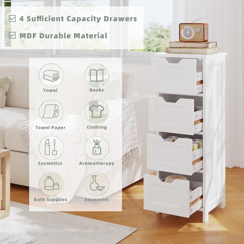 White 32.68"Tall Bathroom Storage Cabinet with 4 drawers and 1 door