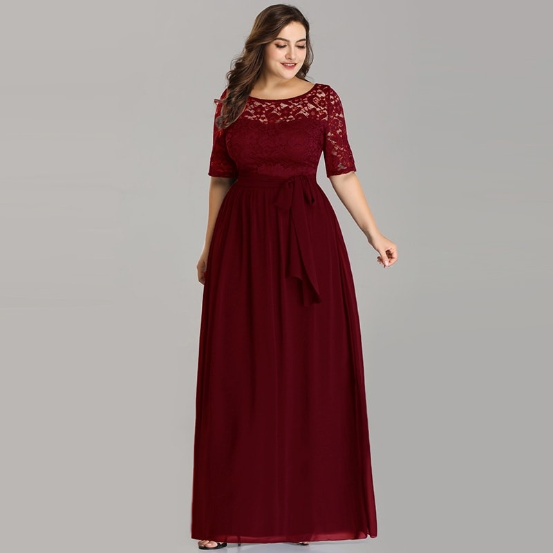 Ever-Pretty US Lace Plus Party Gown Long A-Line Burgundy Bridesmaid Dress 07625 