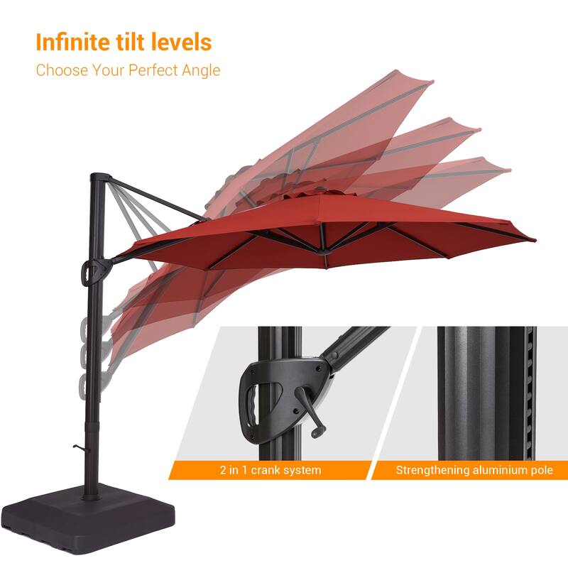 BONOSUKI 11FT Cantilever Patio Offset Umbrella With a Weight Base