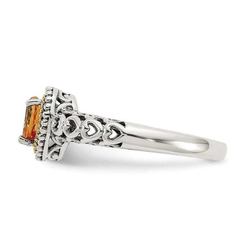 Curata 925 Sterling Silver Polished Prong set With 14k Citrine Ring