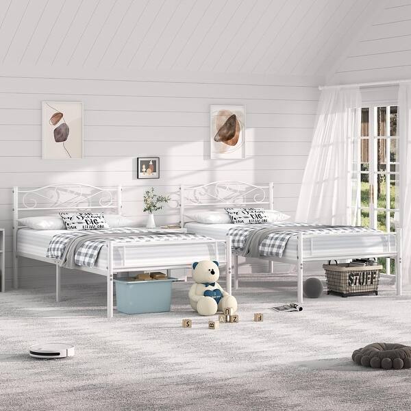 slide 2 of 23, VECELO Modern Twin Size Metal Kids Bed Frame Without Box Spring, Twin Size Bed Set of 2