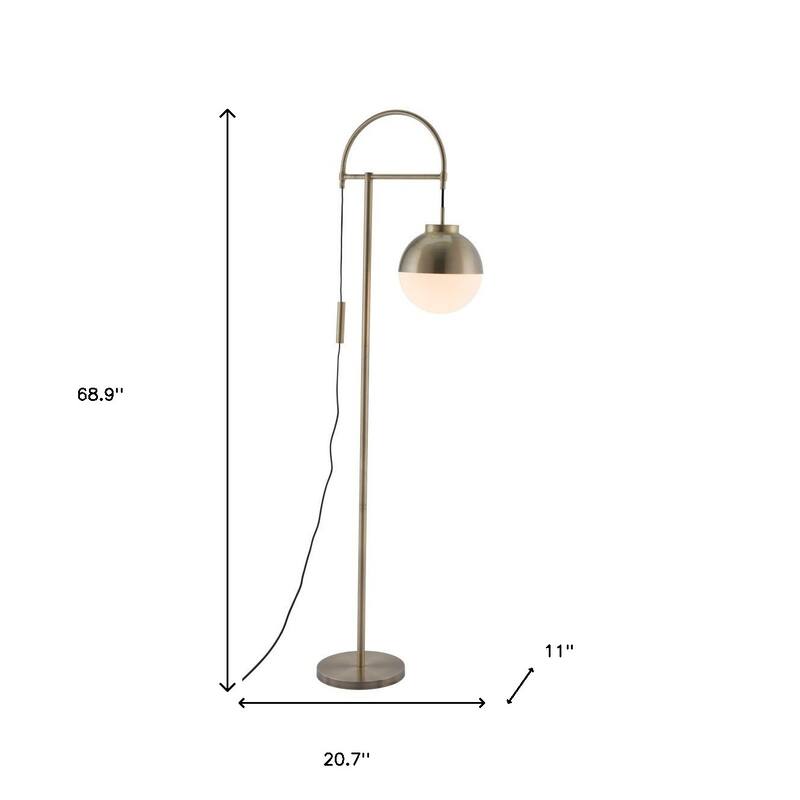 HomeRoots 69" Bronze Steel Floor Lamp With Bronze Steel Globe Shade - White & Brushed Bronze