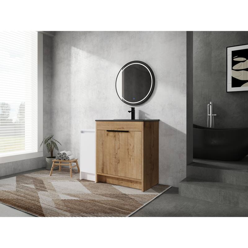 72" Freestanding Bathroom Vanity Set with Adjustable Storage Cabinets, Black Ceramic Sink
