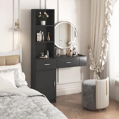 Simple Hair Desk with 2 Drawers,Multi-Layer Storage,Large Storage Space