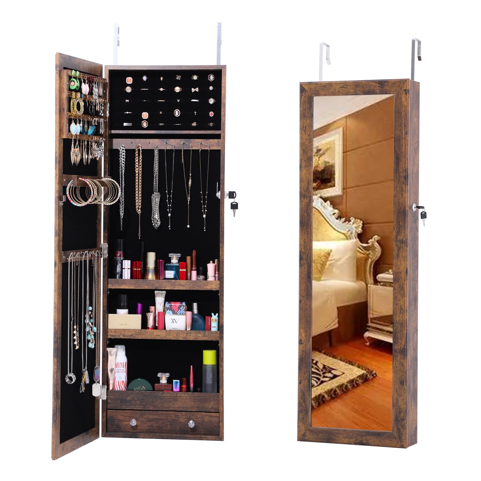 Jewelry armoire with discount lock and key