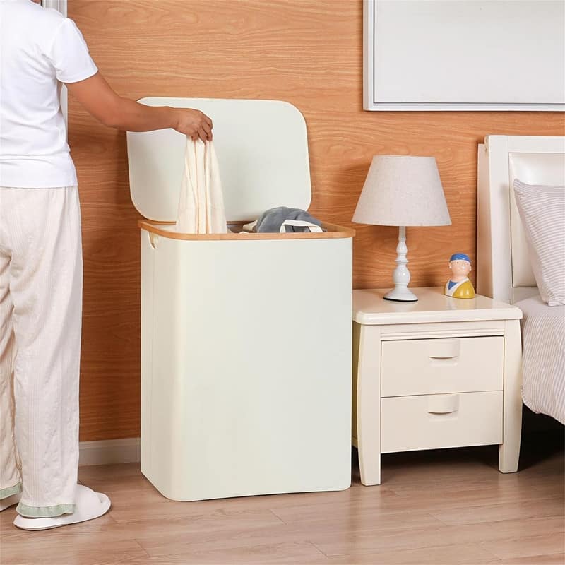Double Laundry Hamper with Lid - 22.4"L x 14.6"W x 29.1"H