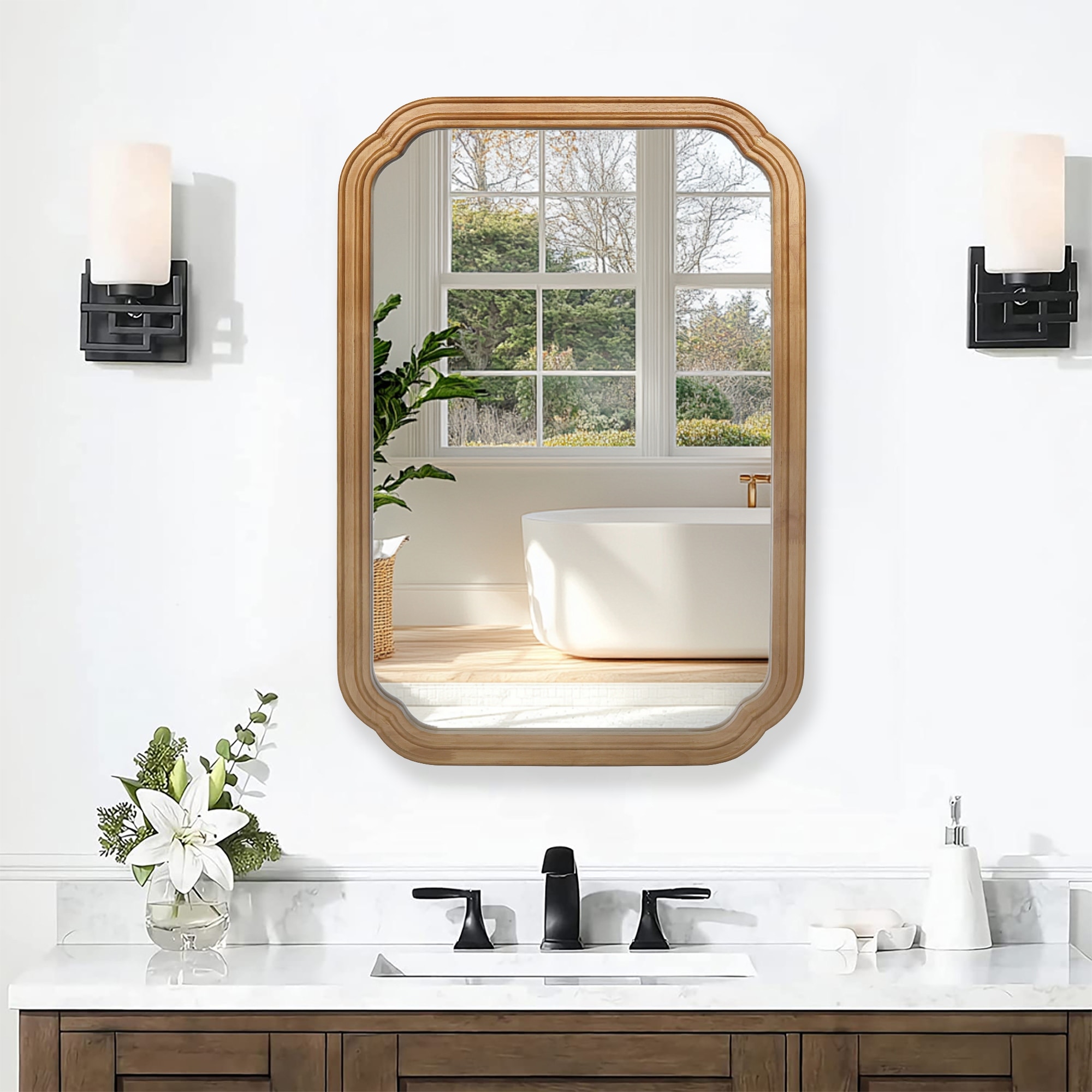 29.72*19.69 Inches Functional Mirror With Cabinet,Wood Framed Bathroom Wall Cabinet With Mirror And Adjustable Shelves - N/A