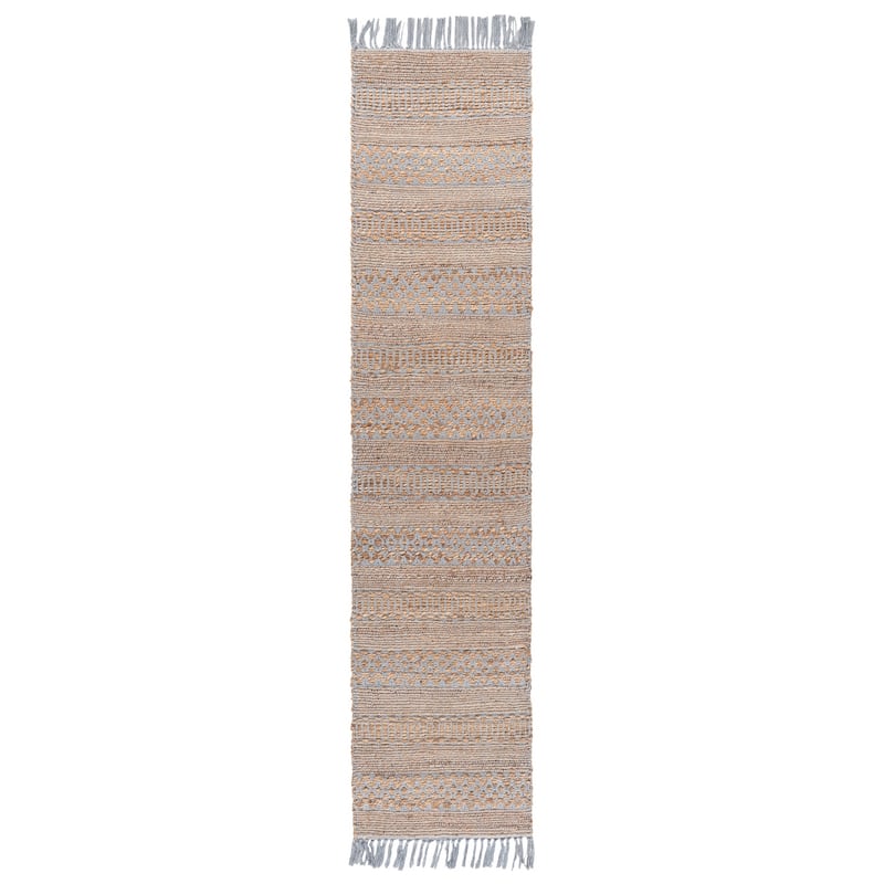 SAFAVIEH Hand-Woven Natural Fiber Ingebjorg Bohemian & Eclectic Cotton Rug - 2' x 9' Runner - Natural/Grey