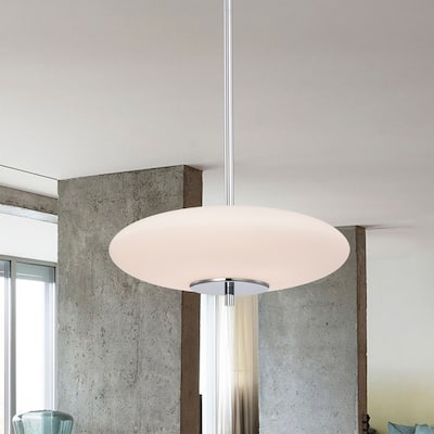 Caio Chrome Pendant Light with Oval Disk Frosted Glass Shade