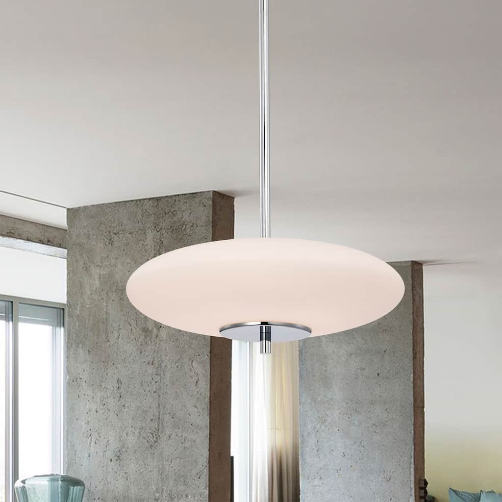 Caio Chrome Pendant Light with Oval Disk Frosted Glass Shade